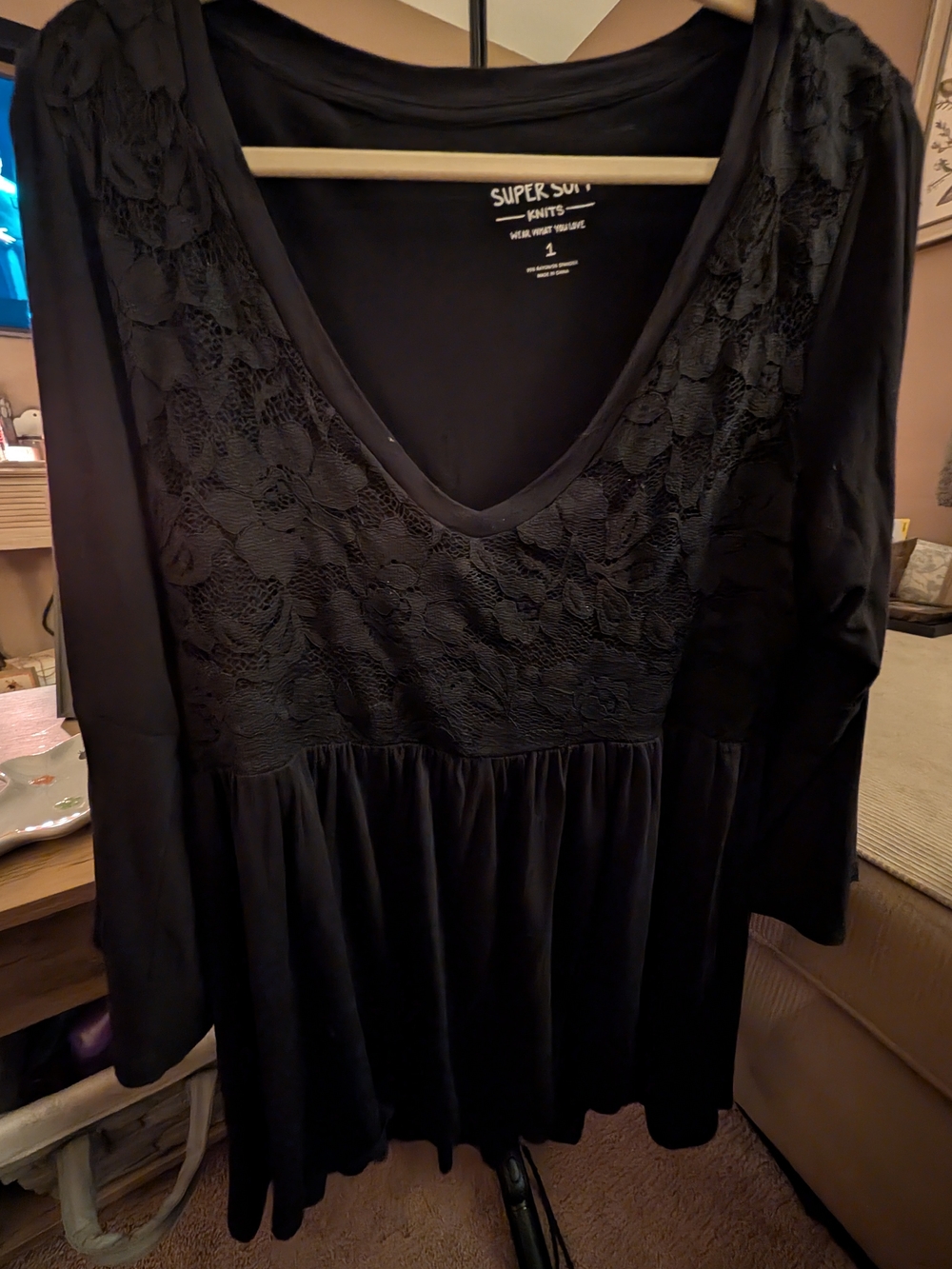 Torrid Super Soft Knits Lace Inset Tunic Floral Black Size 1
